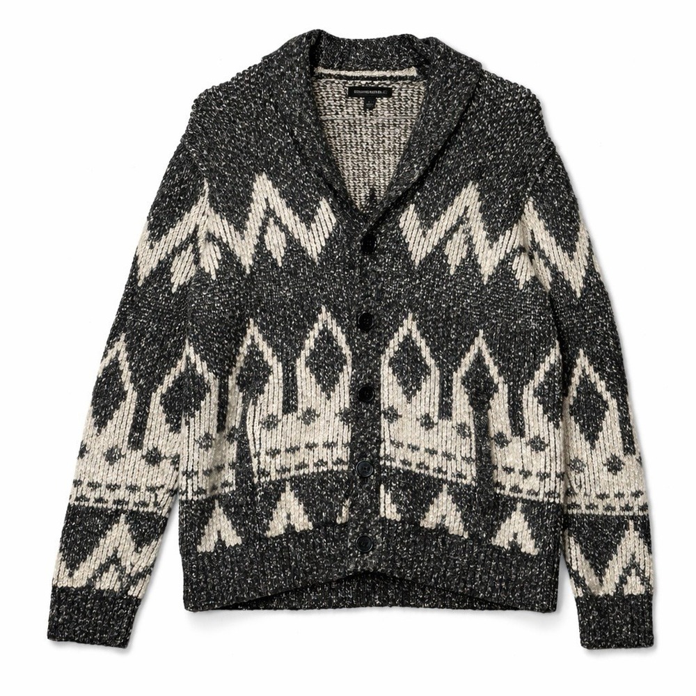 Banana Republic Geometric Knit Cardigan Heavyweight Sweater Shawl Grandpa Cabin